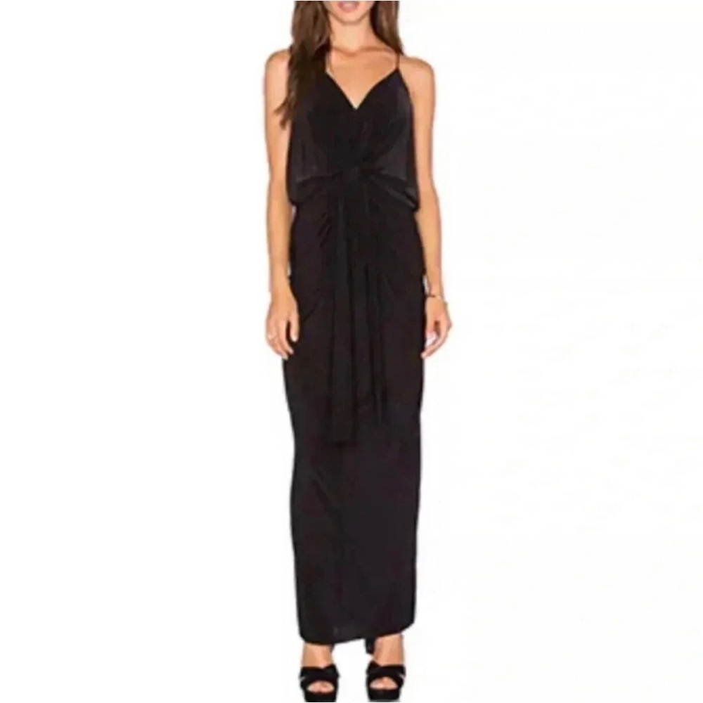 Misa Los Angeles Black Domino Knot Front V-Neck Maxi Dress Size XS NWT